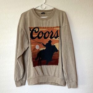 Retro COORS Sweatshirt Large Tapestry Cowboy Pullover Country Western Rodeo